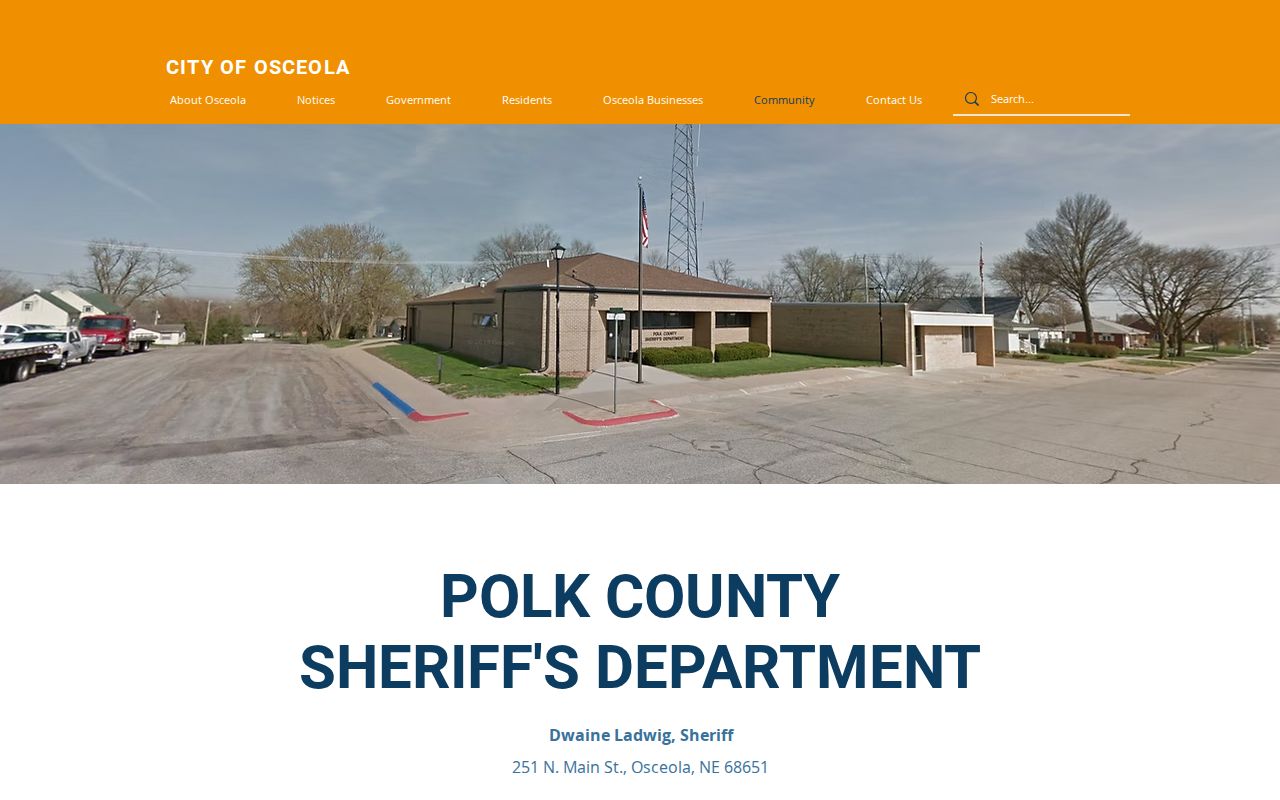 Osceola official police page showing Polk County law-enforcement contact for booking-record routing