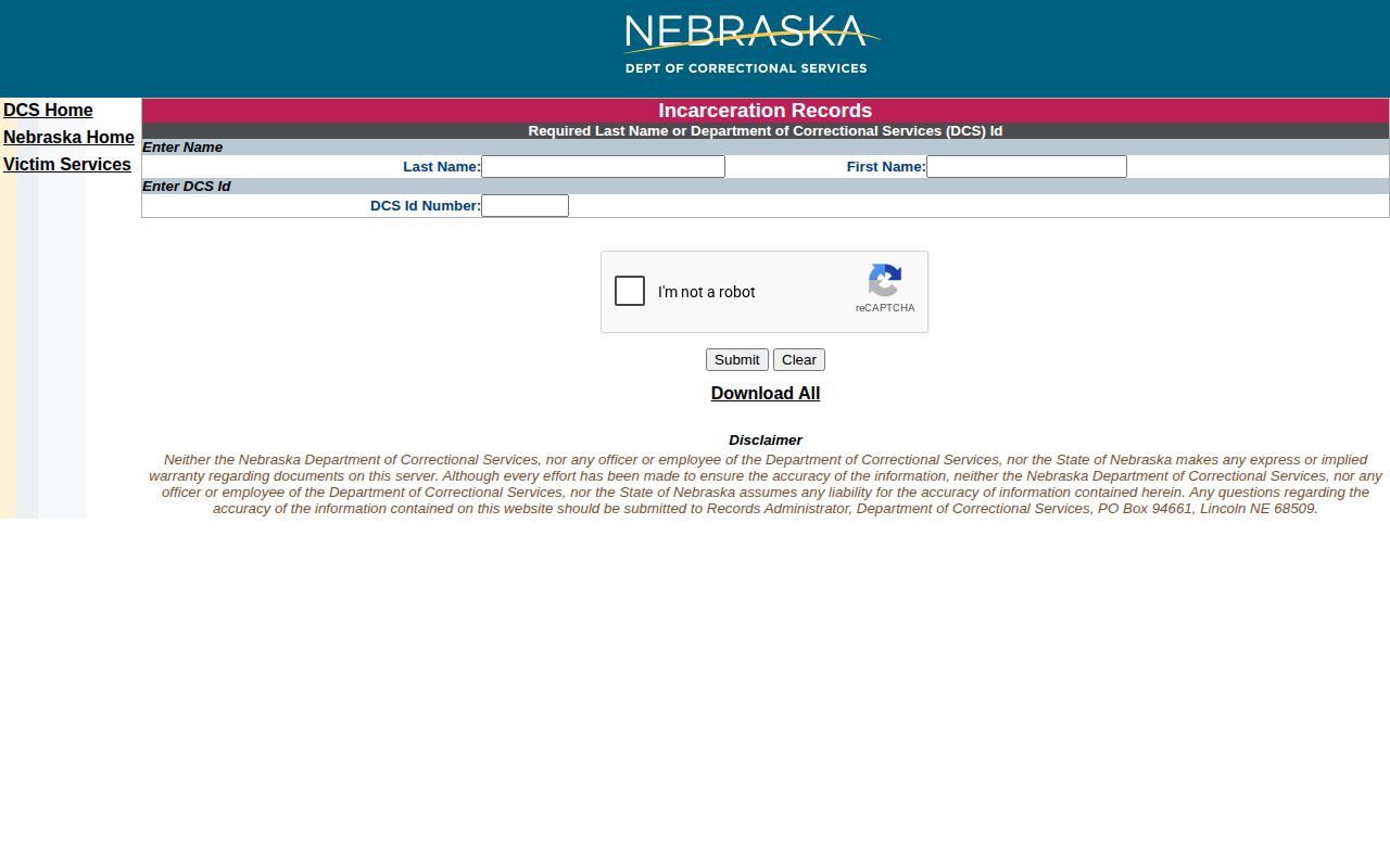 Nebraska NDCS state-custody record search for Polk County follow-up